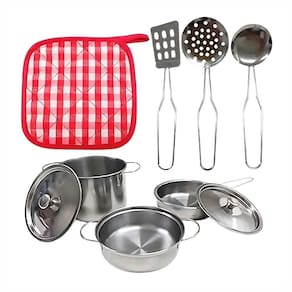 Kit Jogo Mini Panelinhas Metal Inox Infantil Divertido 9 Peças Brinquedo