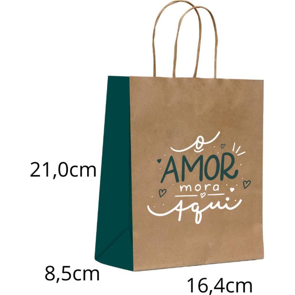 Sacola p/Presente Decorada Amor Mora Aqui 16x21x8cm 10un