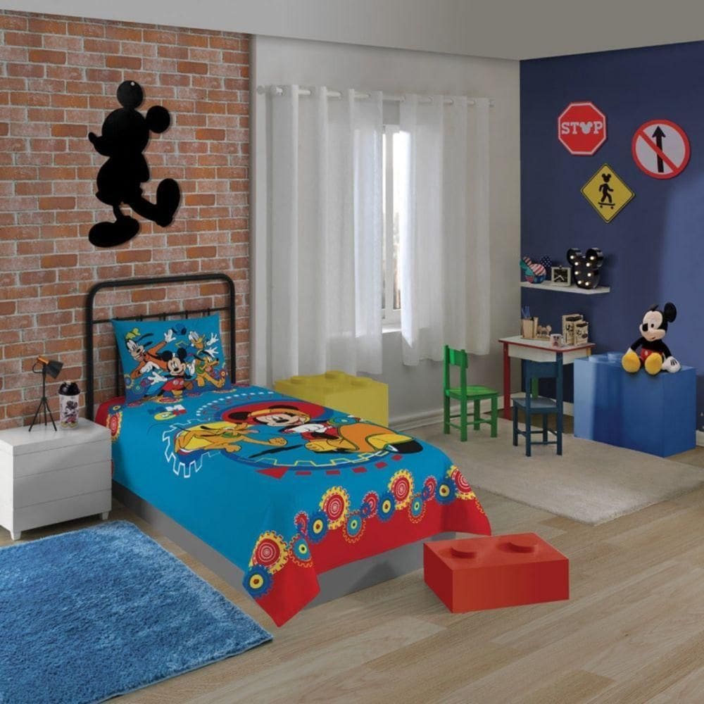 Jogo de Cama Mickey Solteiro 2Pçs Azul