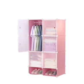 Guarda Roupa Portátil Rosa Desmontável Organizador  e Cabideiro