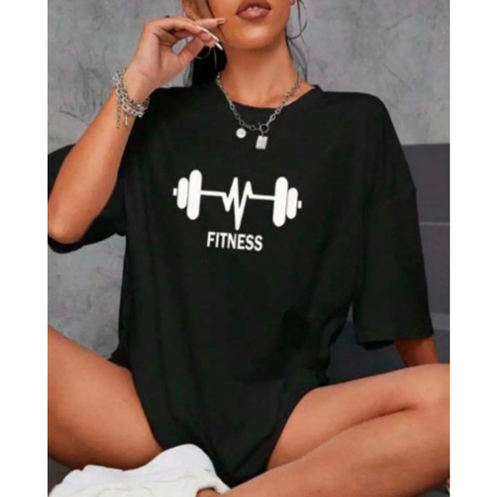 Camisetao Feminina Oversized Longa Algodão Academia Halters Treino Preto