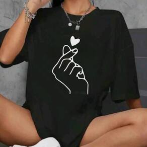 Camiseta Oversized Feminina Mão Coreana Dorama 100% Algodão Larga Preta