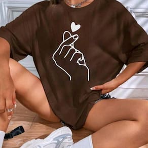 Camiseta Oversized Feminina Mão Coreana Dorama 100% Algodão Larga Marrom