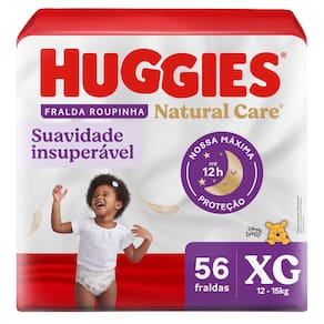 Fralda Roupinha Huggies Natural Care Tamanho XG Pacote Hiper 56 Unidades Descartáveis
