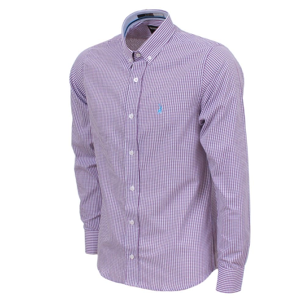 Camisa Masculina Xadrez Roxo Austin Manga Longa 34120