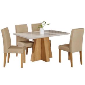 Sala de Jantar Patricia/Maite 1,30 Com 4 Cadeiras Nature/Off White/Gengibre Cimol