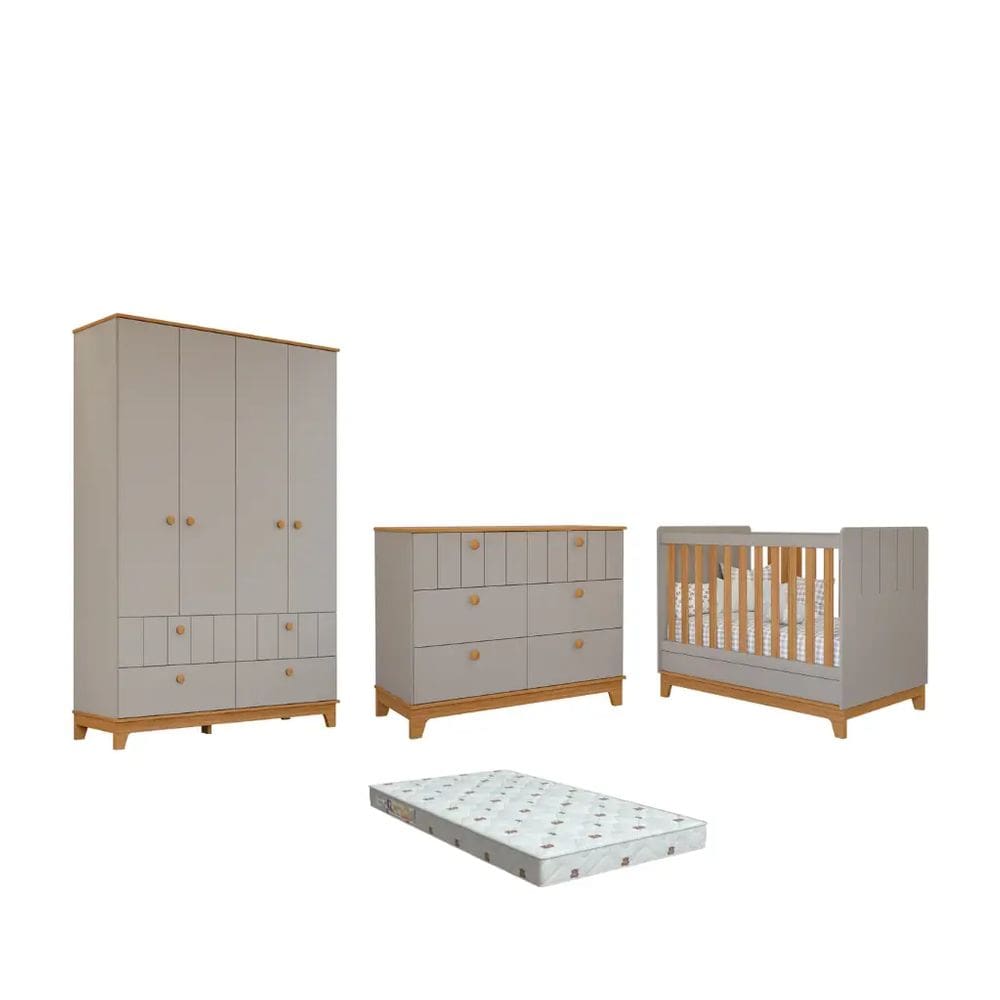 Quarto Bebe Completo Bis Dorabelly MDF Com Colchão
