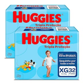 Kit 2 Fralda Huggies Tripla Proteção Tamanho XG Pacote Megacom 32 Unidades cada