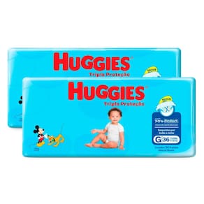 Kit 2 Fralda Huggies Tripla Proteção Tamanho G Pacote Mega com 36 Unidades cada