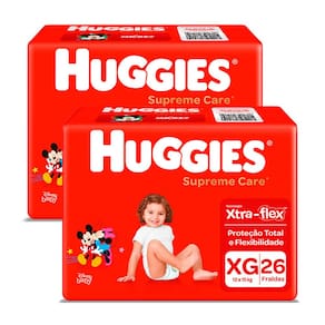 Kit 2 Fralda Huggies Supreme Care Tamanho XG com 26 Unidades