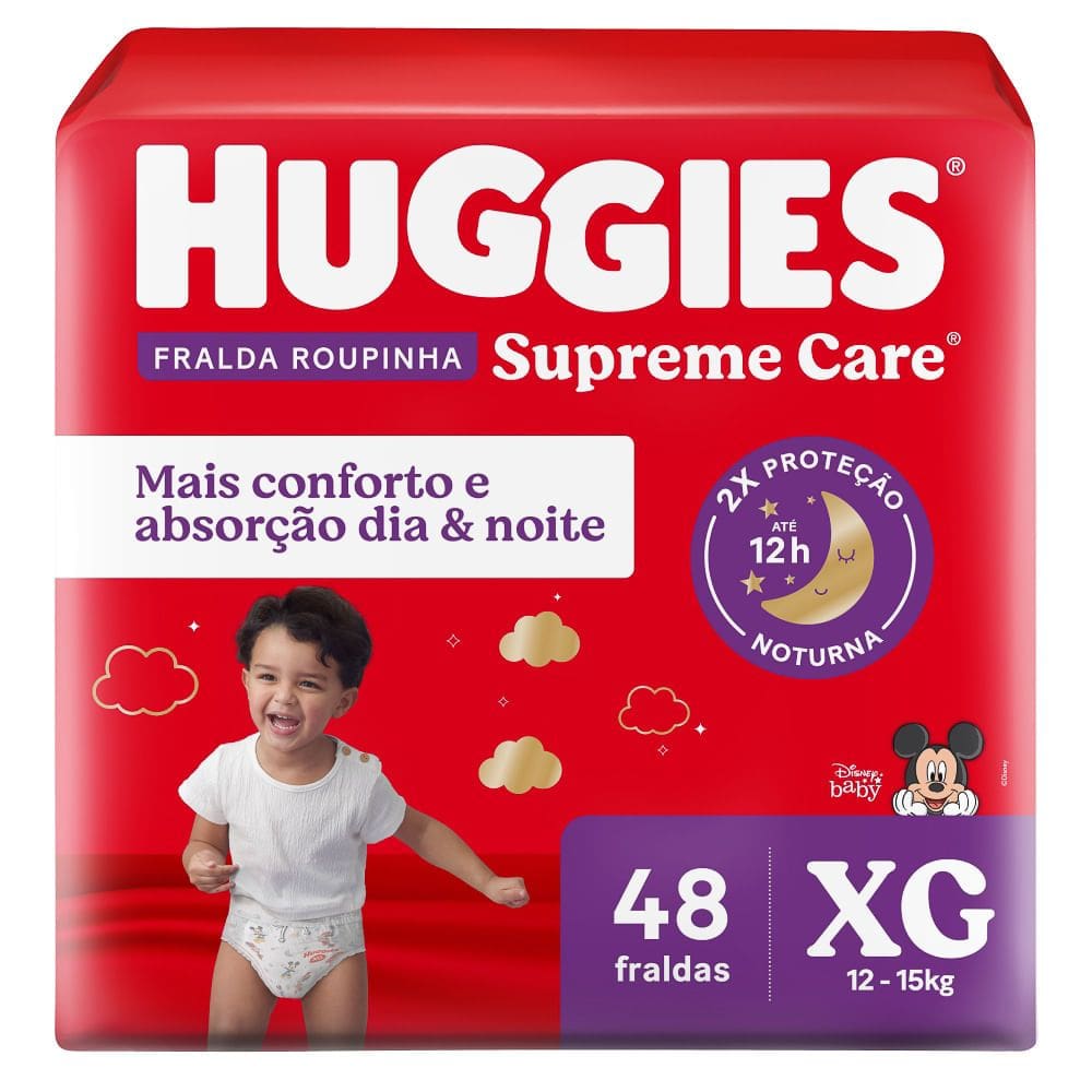 Fralda Roupinha Huggies Supreme Care Tamanho XG Pacote Hiper 48 Fraldas Descartáveis