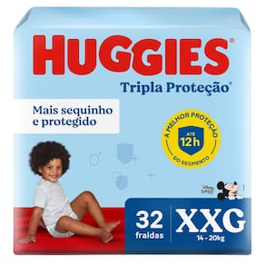 Fralda Huggies Tripla Proteção Tamanho XXG Pacote Mega 32 Fraldas Descartáveis