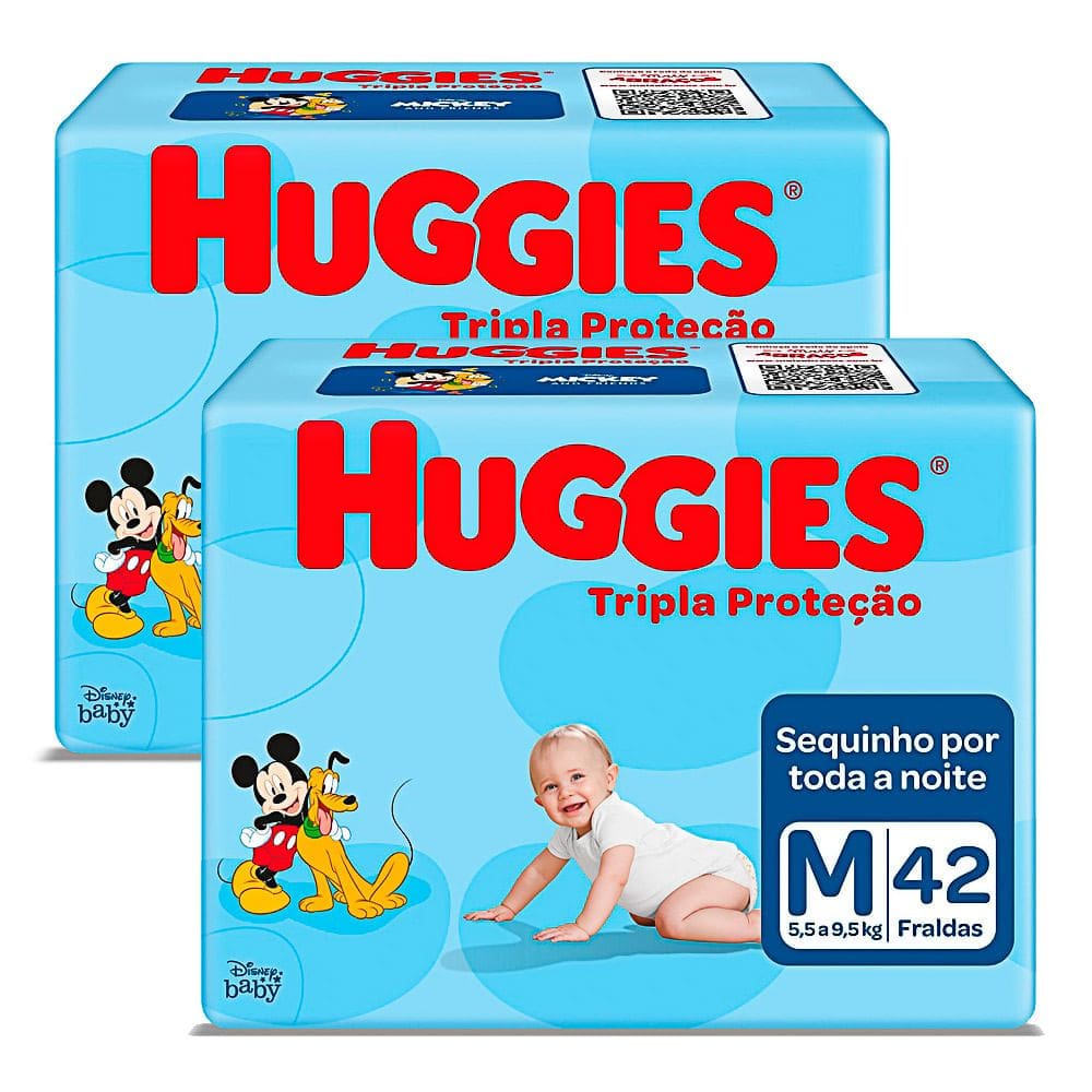 Kit 2 Fralda Huggies Tripla Proteção Tamanho M Pacote Mega com 42 Unidades cada