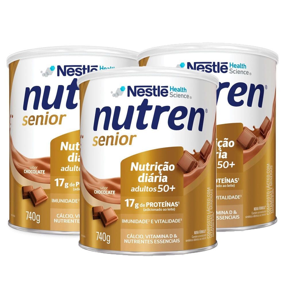 Kit 3 Nutren Senior Complemento Alimentar Chocolate 740g