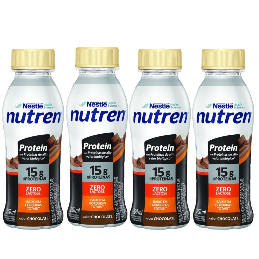Kit 4 Nutren Protein 15g de Proteínas Sabor Chocolate Zero Lactose 260ml