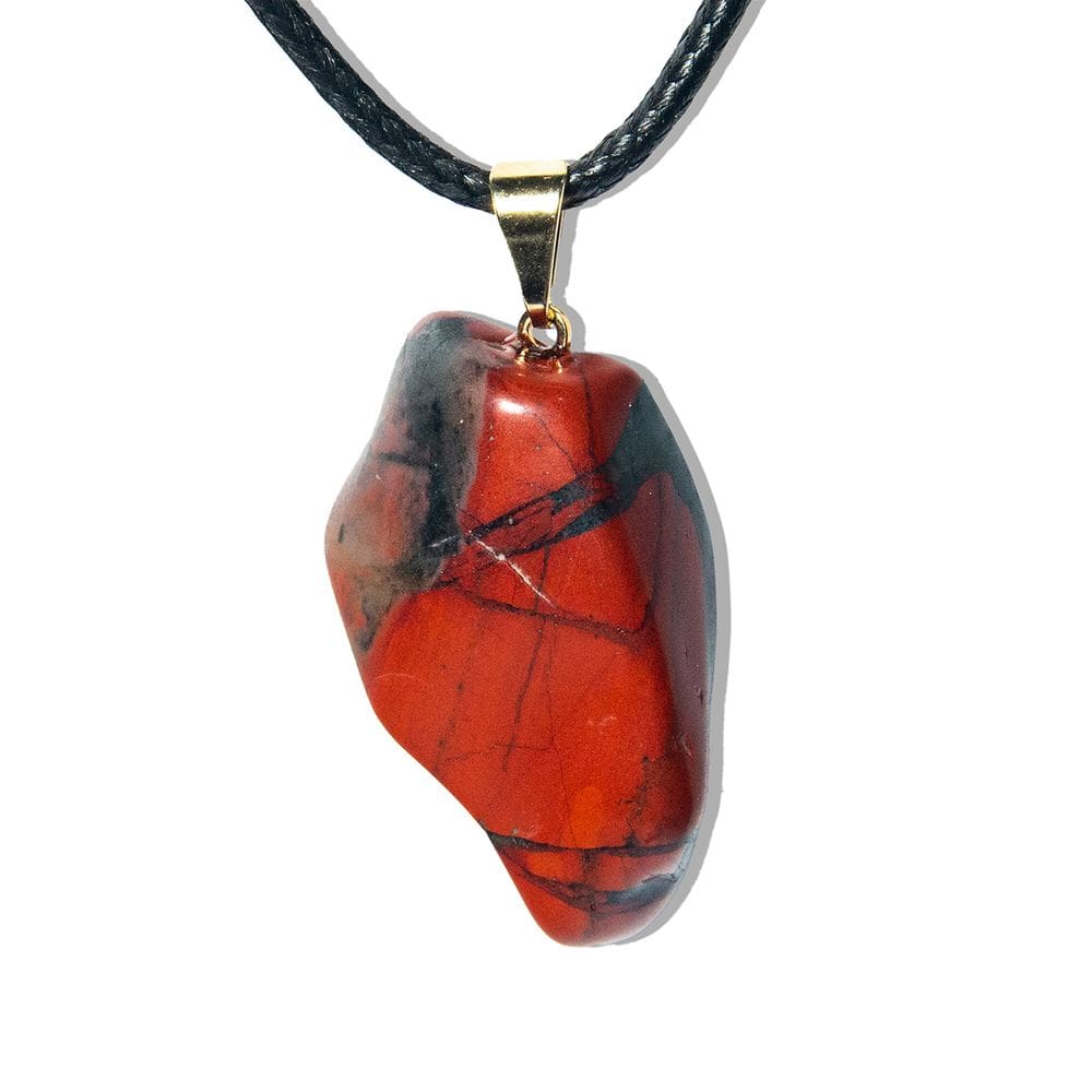 Colar Pedrinha Jaspe Sanguíneo Rolado Montagem Pino Dourado