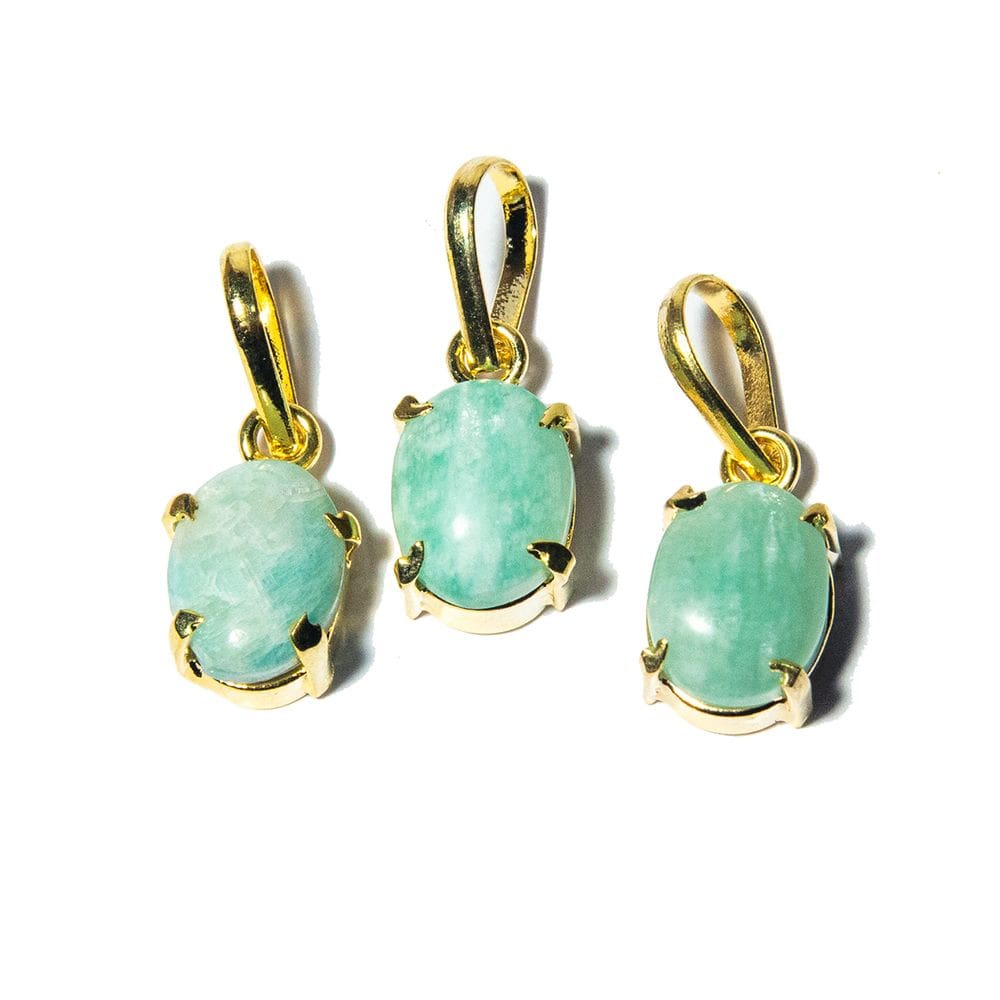 03 Mini Pingente Ponto de Luz Amazonita Cabochão na Garra
