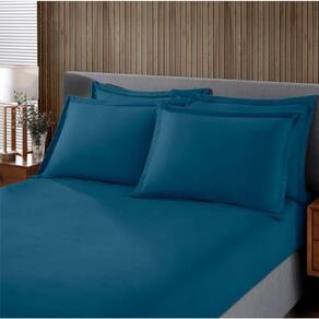 Jogo De Cama Solteiro King Malha Liso 2 Peças Azul Marinho