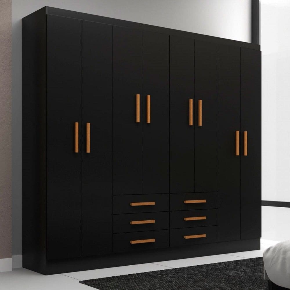Guarda-Roupa Casal Paris 8 Portas 6 Gavetas Black - Evidencia Móveis