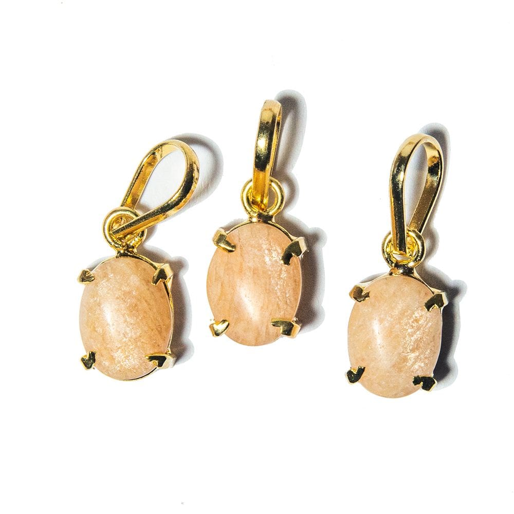 03 Mini Pingente Ponto de Luz Amazonita Pêssego Cabochão
