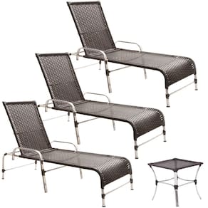3 Espreguiçadeiras E Mesa Decorativa Para Piscina, Jardim Trama