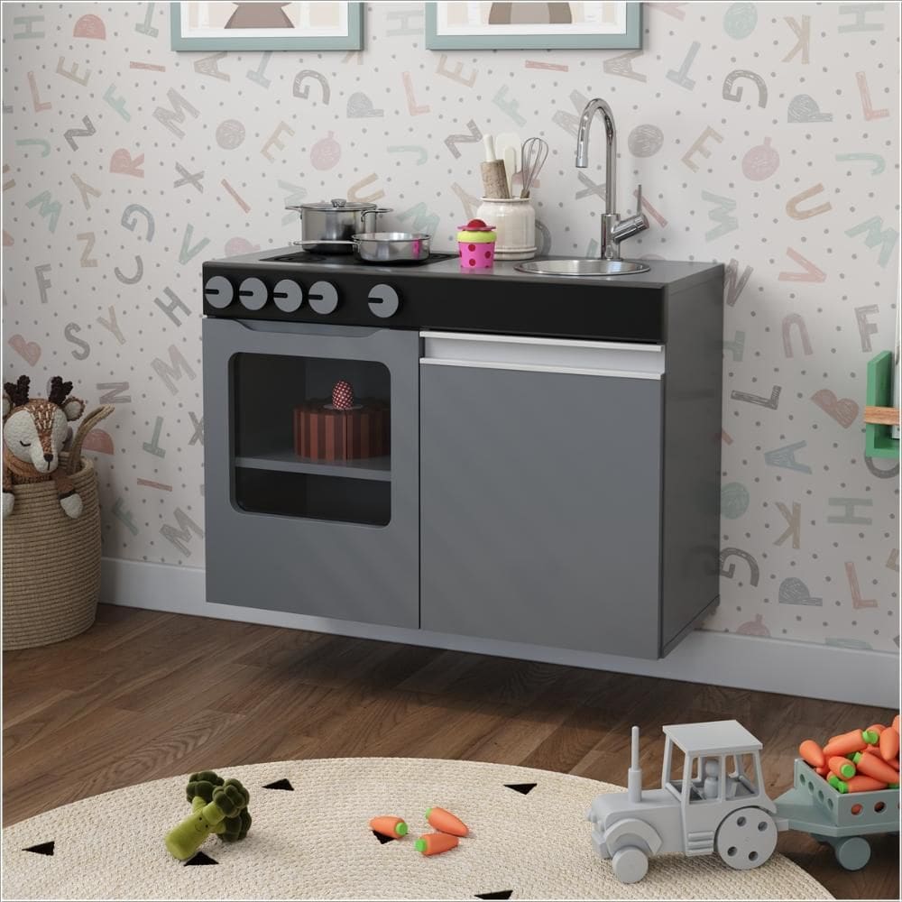 Mini Cozinha Infantil Luli Com Pia e Fogao Cinza Preto Ofertamo