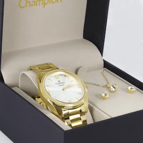 Kit Relógio Feminino Dourado Champion Analógico - CN26046W
