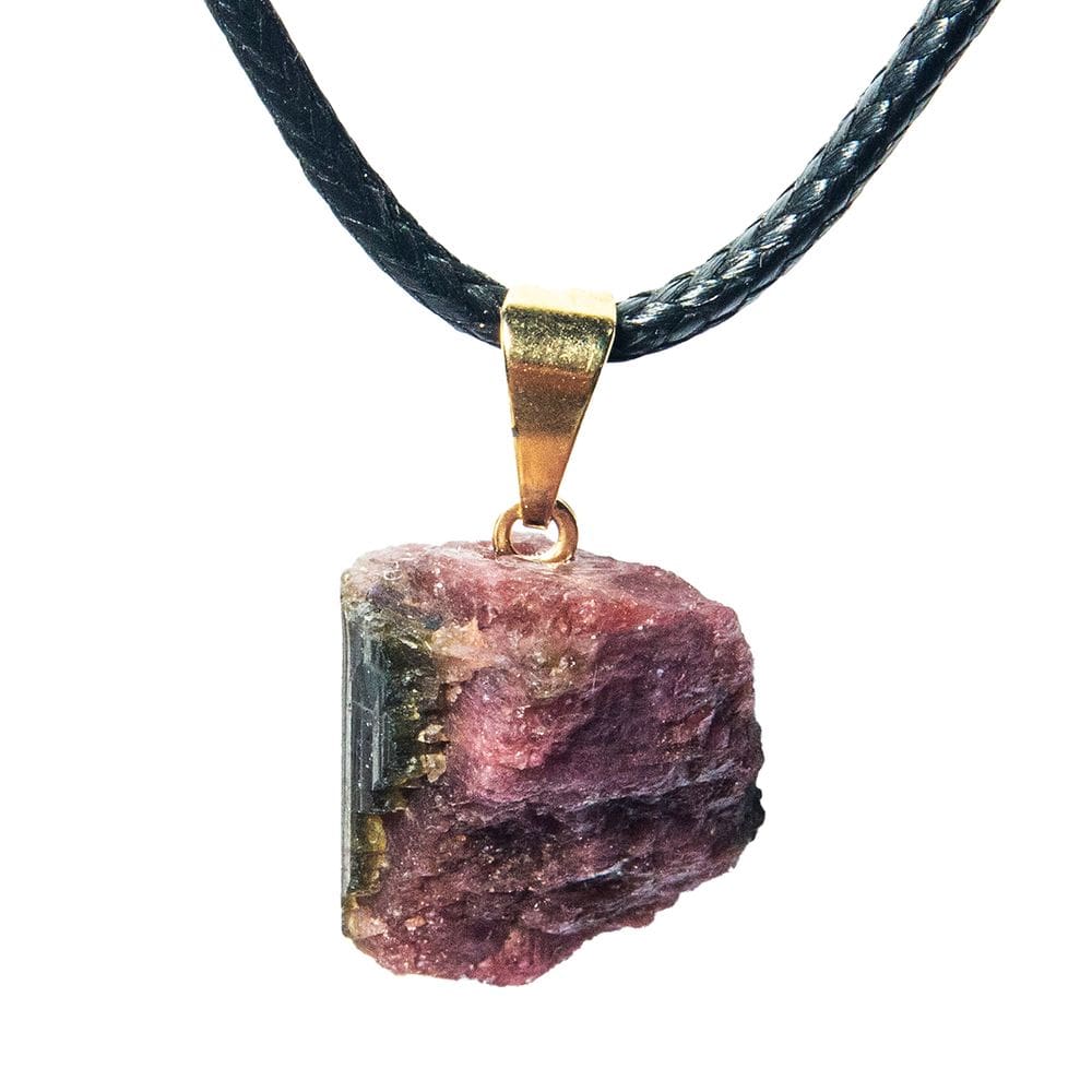 Colar Canudo Turmalina Melancia Bruto Natural Pino Dourado