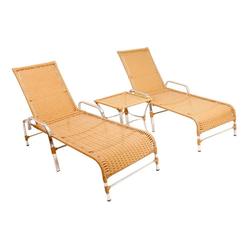 2 Espreguiçadeiras e Mesa Confortável para Piscina Trama