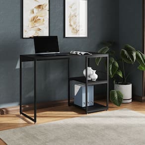 Mesa Escritório Berlim Industrial com Prateleira Ferro Preto Tampo 110x46 Preto