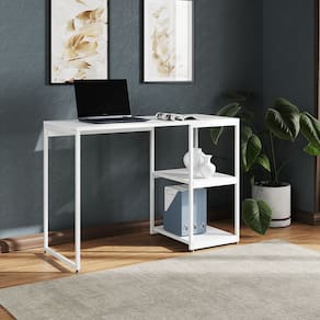 Mesa Escritório Berlim Industrial com Prateleira Ferro Branco Tampo 110x46 Branco