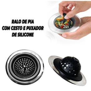 Ralo De Pia De Inox E Silicone Com Cestinho Flexível