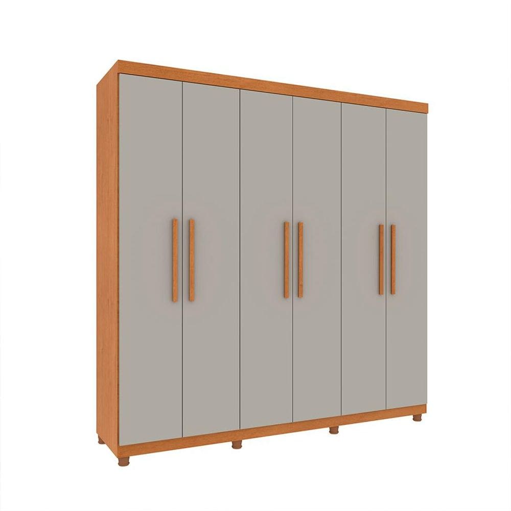 Guarda-Roupa Casal Paradiso com Pés 6 Portas 4 Gavetas Cinamomo e Off White 219 cm