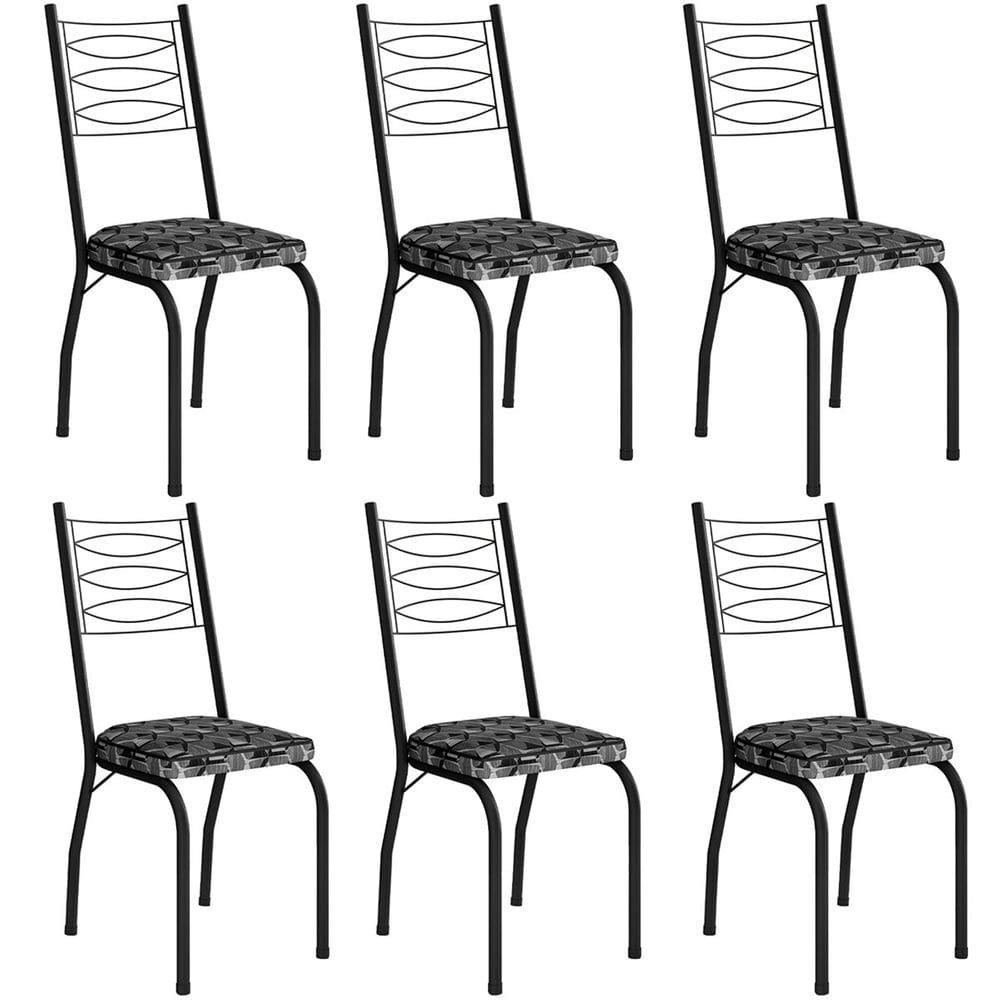 Kit 6 Cadeiras Aço Carbono Tubular Metálica Acabamento D-25 Luana