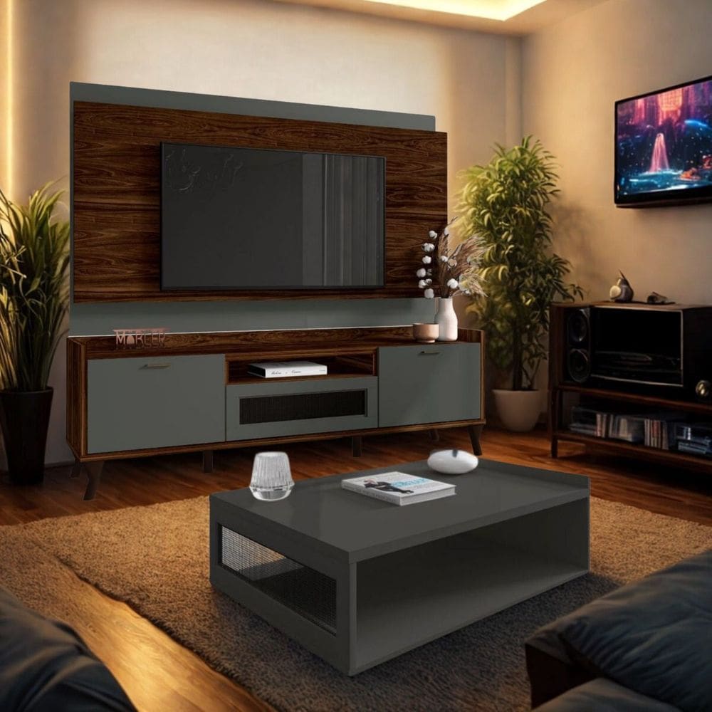 Rack Com Painel 180 cm Para TV 75 Polegadas Dallas e Mesa de Centro