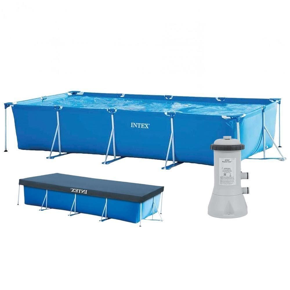 Piscina Estrutural Retangular Litros Com Filtro 110v + Capa Pvc Armação Intex