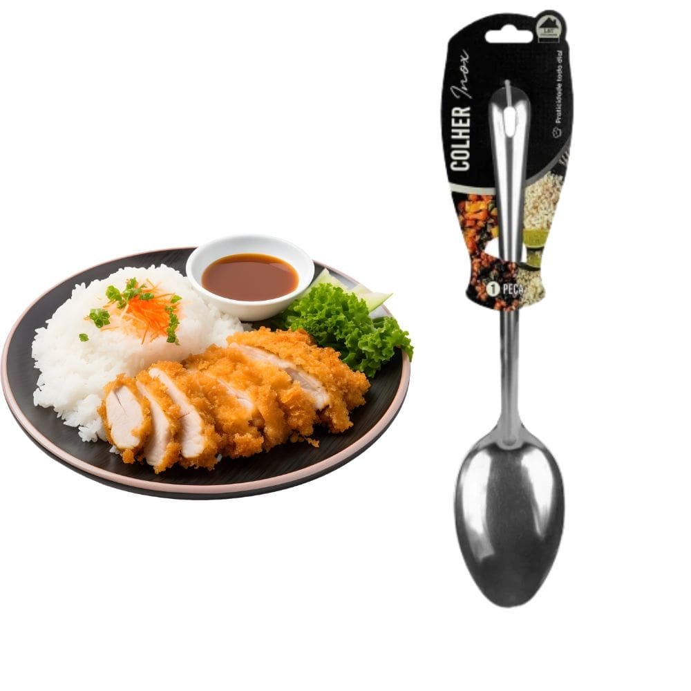 Colher de Arroz Premium 32cm Inox Grande Robusta Elegante - Arroz Utensílio Inox Cabo Cromado - PANAMI