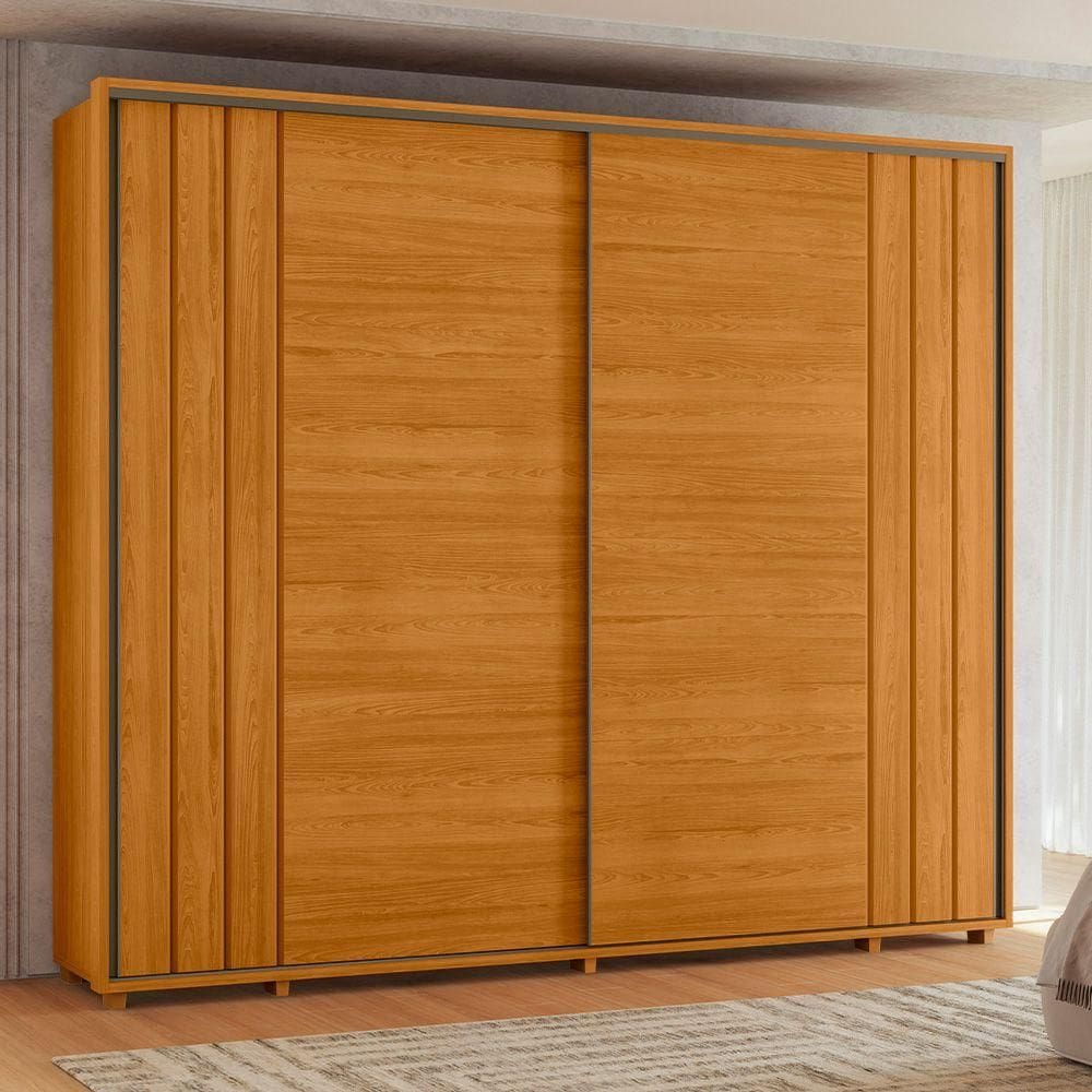 Guarda-roupa Dalí com escada 100% MDF ripado 2 portas e 8 gavetas - Cinamomo - Madetec