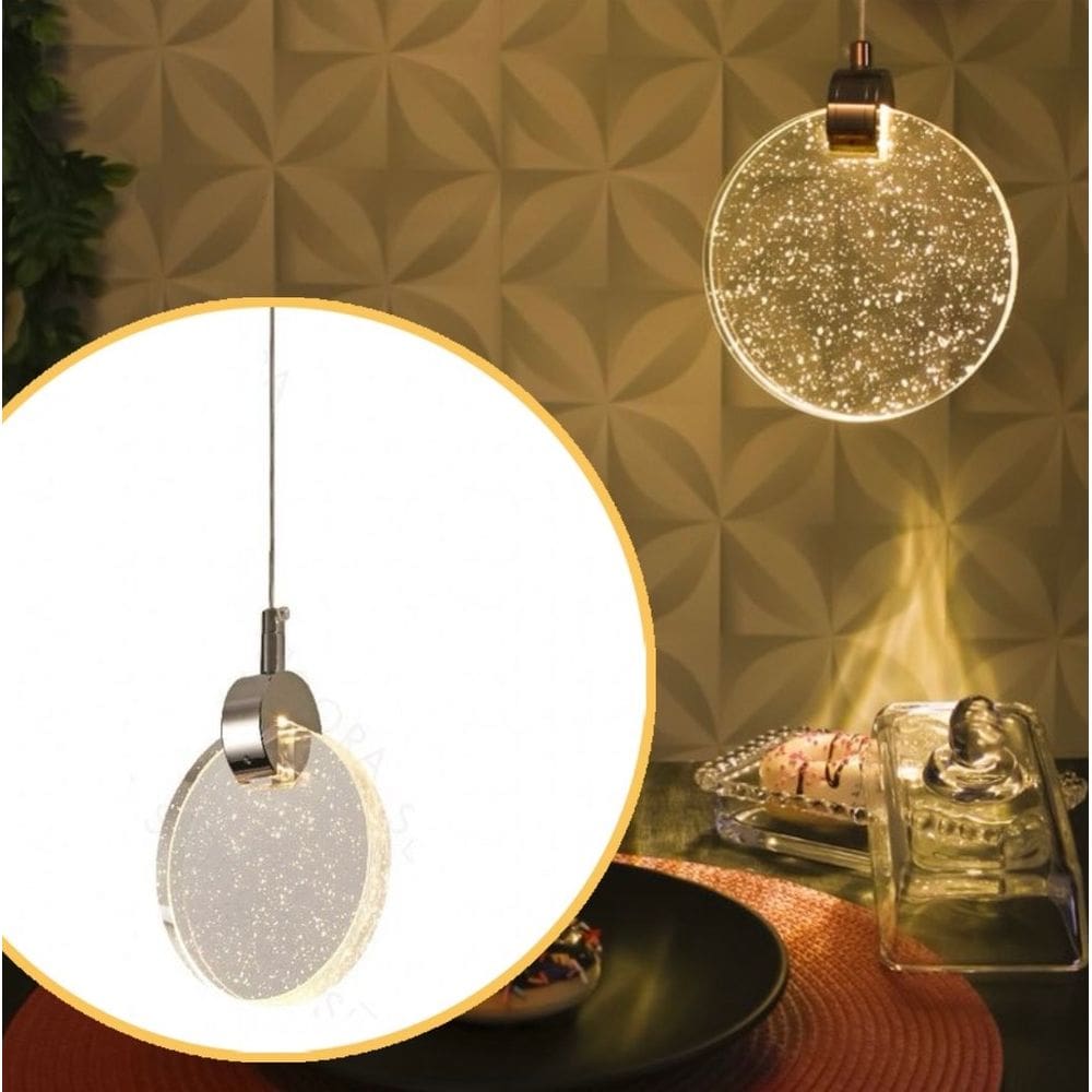 Luminária Pendente Disco Cristal Dourado Led 110/220v BIVOLT