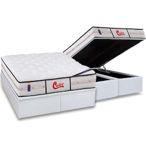 Cama Box Baú King: Colchão Molas Ensacadas Castor Gold Star+Base White(193X203)