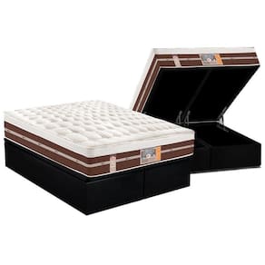 Cama Box Baú Queen: Colchão Molas Ensacadas Castor Silver Star Air Híbrido+Base Black(158X198)