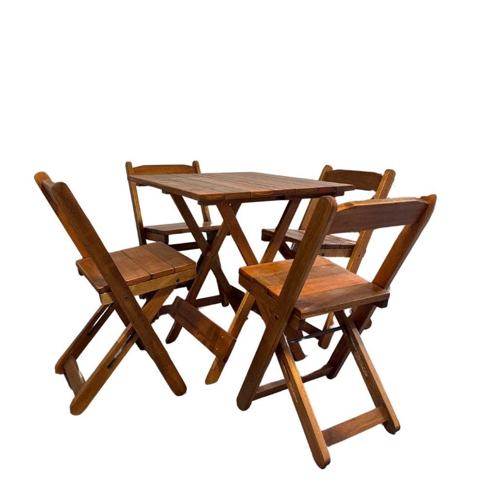 Conjunto de Mesa Bar Madeira 75x70 com 04 Cadeiras Dobráveis