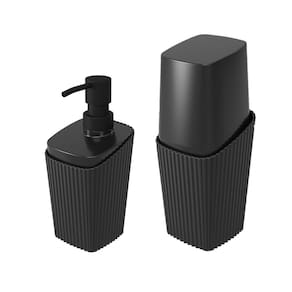 Kit Banheiro Porta Escova Dispenser Sabonete Líquido New Square Preto - Coza