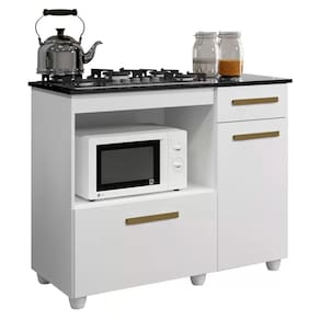 Balcão para Cooktop Violeta 5 Bocas 2 Portas 1 Gaveta Branco - Kaiki Móveis