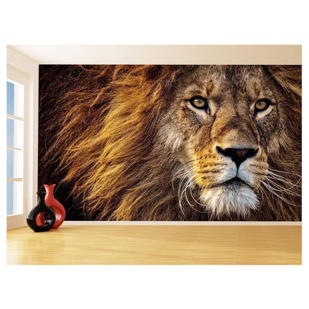 Papel De Parede 3D Animais Leão Rosto Rei Olhar 3,5M Anm446