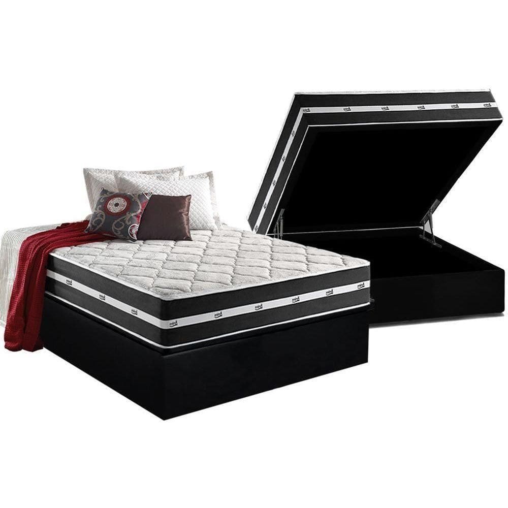 Cama Box Baú Casal: Colchão Molas Anjos Superlastic Classic + Base Crc Suede Black(138x188)
