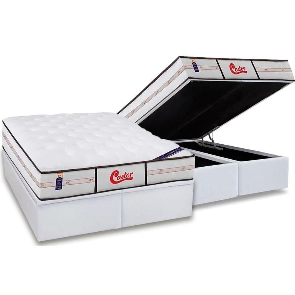 Cama Box Baú King: Colchão Molas Castor Gold Star Class Face+Base White(193X203)