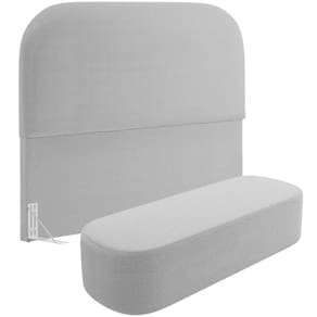Cabeceira Cama Box Queen 160cm Lanna Com Puff Recamier Doha W01 Bouclê Cinza - Lyam Decor