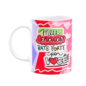 Caneca Namorados - Meu coração bate forte por você - Bg-pink