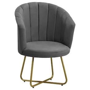 Poltrona Pérola Base De Metal Dourada Veludo - Star Confort Chumbo